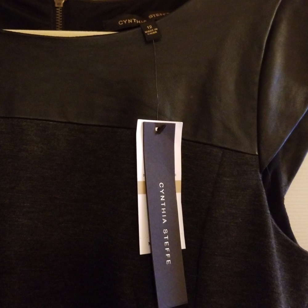 NEW Cynthia Steffe Leather Trim Peplum Dress sz 12 - Picture 2 of 5